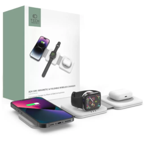 Tech-Protect QI15W-A24 3in1 MagSafe vezeték nélküli töltő – Fehér